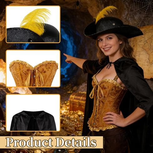 Simple polymer 3 Pcs Women Puss Costume Cat in Boots Cosplay Accessories Top Hat with Feather Puss Cloak Halloween Costume Orange in Kuwait