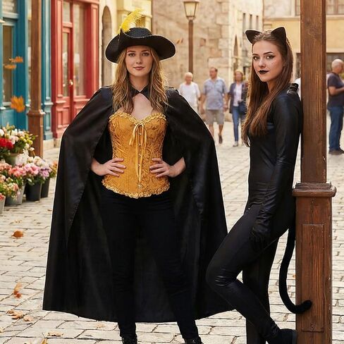 Simple polymer 3 Pcs Women Puss Costume Cat in Boots Cosplay Accessories Top Hat with Feather Puss Cloak Halloween Costume Orange in Kuwait