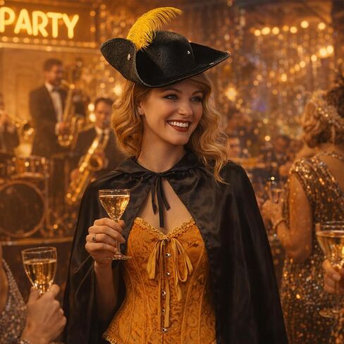 Simple polymer 3 Pcs Women Puss Costume Cat in Boots Cosplay Accessories Top Hat with Feather Puss Cloak Halloween Costume Orange in Kuwait