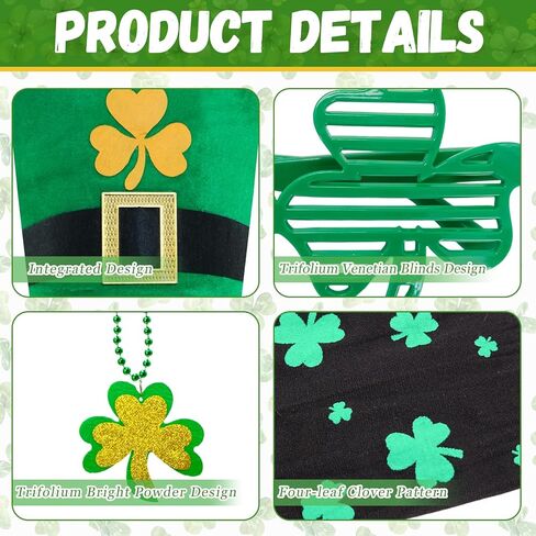 Adult St. Patrick's Day Costume Set - Green Leprechaun Hat with Beard, Shamrock Cloak, Printed Socks, Shamrock Necklace & Glasses - Perfect for Irish Parade, Bar Crawl & Festival Party in Kuwait