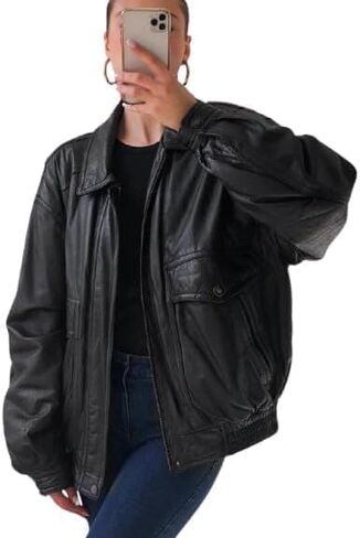 Women’s Fashion 90s Leather Jacket Ladies Oversized Bomber Jacke| 90’s Retro Vintage Leather Jacket in Saudi Arabia