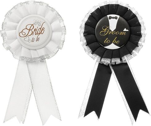 PATIKIL Bride and Groom to Be Pins, 2 Pcs Bridal Wedding Tinplate Badge Pin for Bridal Bachelorette Shower Engagement Party Decorations Supplies, White/Black in Saudi Arabia