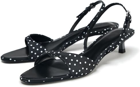 المرأة مثير هريرة Slingback مضخات منقطة جولة اصبع القدم المفتوحة الصنادل عالية الكعب الراحة قابل للتعديل الكاحل حزام اللباس أحذية لحفل زفاف حفلة موسيقية in Kuwait