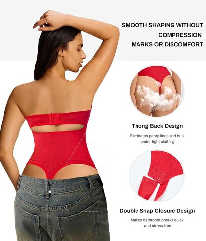 Nebility Shapewear Bodysuit for Women - Lace Thong Bodysuit with Underwire Strapless Body Shaper for Night Out in Saudi Arabia