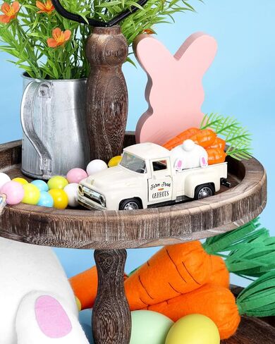 Huray Rayho Pink Christmas Metal Truck Decor with Christmas Tree for Tiered Tray Decor Vintage White Pickup Truck Farmhouses Decor Holiday Farm Truck for Home Kitchen Table Centerpiece Decoration in Kuwait