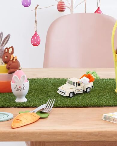 Huray Rayho Pink Christmas Metal Truck Decor with Christmas Tree for Tiered Tray Decor Vintage White Pickup Truck Farmhouses Decor Holiday Farm Truck for Home Kitchen Table Centerpiece Decoration in Kuwait