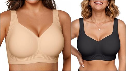 Vertvie 2 Pack (جلد + أسود) حمالة صدر جيلي مينيميزر ناعمة لاسلكية رافعة للأعلى 36DD in Saudi Arabia