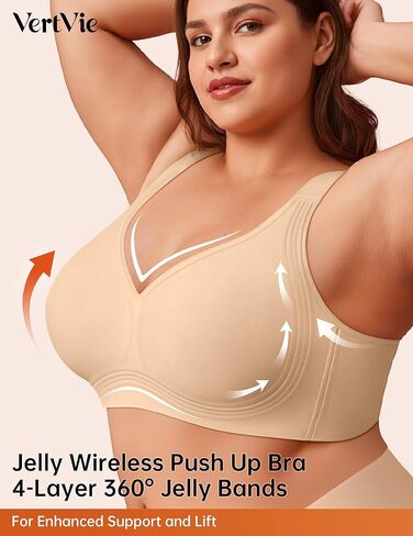 Vertvie 2 Pack (جلد + أسود) حمالة صدر جيلي مينيميزر ناعمة لاسلكية رافعة للأعلى 36DD in Saudi Arabia