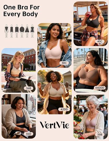 Vertvie 2 Pack (جلد + أسود) حمالة صدر جيلي مينيميزر ناعمة لاسلكية رافعة للأعلى 36DD in Saudi Arabia