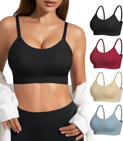 Padded Bralette Sports Bras for Women Pack No Underwire Adjustable Straps Low Back Bra Sleep Bras Lounge Bras for Women in Saudi Arabia