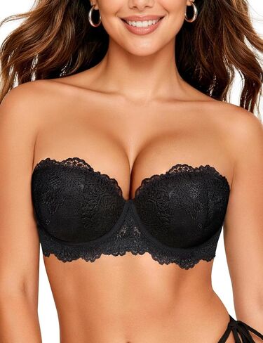 Strapless Push Up Bra Lace Heavily Padded Balconette with Clear Straps Multiway Adds 2 Cup Sizes in Kuwait