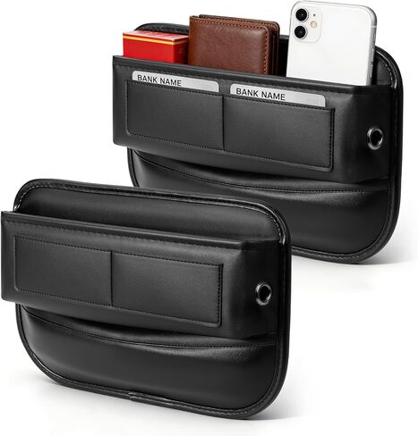 منظم حشو فجوات مقعد السيارة، حشو فجوات السيارة من الجلد الفاخر العالمي مع فتحات بطاقات للمقعد الأمامي بين مقعد السيارة ووحدة التحكم وحامل الهاتف والنظارات الشمسية والمفاتيح، مناسب لشاحنة سيارات الدفع الرباعي - عبوة واحدة، أسود in Kuwait