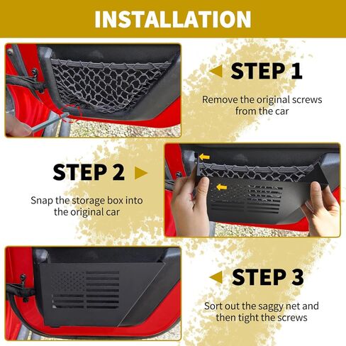 Metal Rear Door Storage Boxes Compatible with 2007-2018 Jeep Wrangler JK JKU 2/4 Door, 2 Packs Rear Door Side Insert Organizer Pockets for Jeep Saggy Net Replacement(Black) in Saudi Arabia