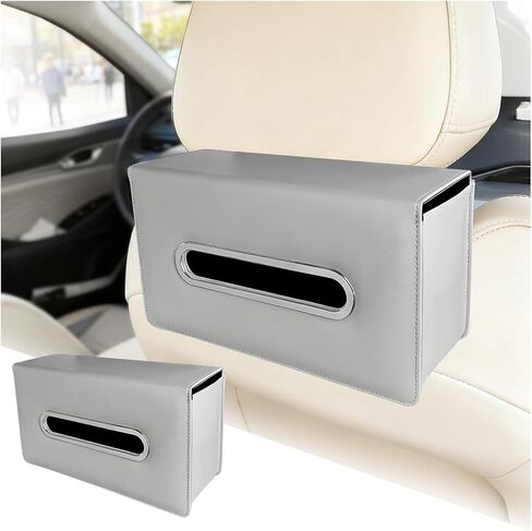 Car Tissue Holder, Leather Rectangle Vehicle Seat Back Hanging Tissue Dispenser Box Cover, Keep Tidy Automotive Interior Napkin Organizer, Universal for SUV Sedan Truck (Gray) in Saudi Arabia