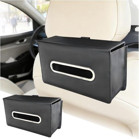 Car Tissue Holder, Leather Rectangle Vehicle Seat Back Hanging Tissue Dispenser Box Cover, Keep Tidy Automotive Interior Napkin Organizer, Universal for SUV Sedan Truck (Gray) in Saudi Arabia