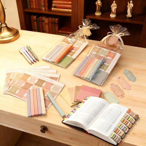 Funrous 6 Sets Easter Christian Bible Study Supplies Bulk Bible Journaling Kit Religious Stick Note and Pens Christian Gifts Bulk Church Index Favor Set for Vbs Prizes Easter Gift Party Supplies in Saudi Arabia