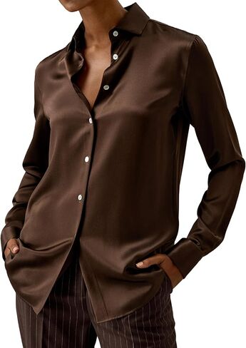 LilySilk 100% Silk Shirt for Women Ladies Silk Blouse Dressy Casual Long Sleeve Spread Collar and Shell Button Up Work in Saudi Arabia