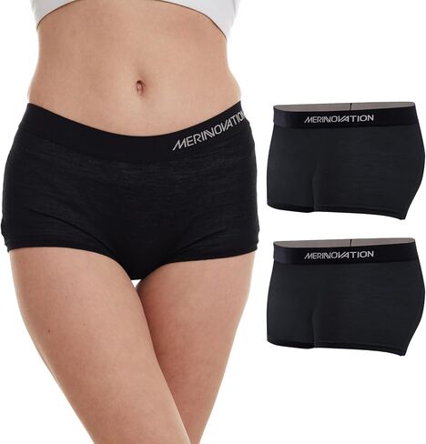 MERINNOVATION 100% Merino Wool Boxer Briefs for Women - Size M 2 Packs Underwear Boy Shorts Everyday Breathable Anti-Odor Black in Kuwait