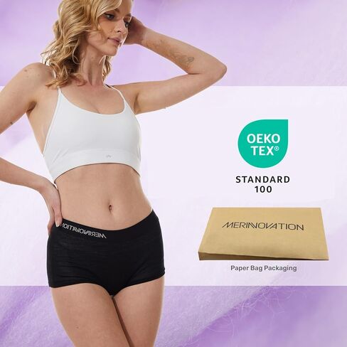 MERINNOVATION 100% Merino Wool Boxer Briefs for Women - Size M 2 Packs Underwear Boy Shorts Everyday Breathable Anti-Odor Black in Kuwait