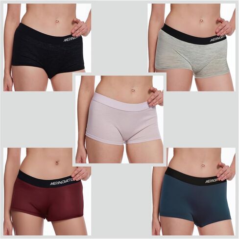 MERINNOVATION 100% Merino Wool Boxer Briefs for Women - Size M 2 Packs Underwear Boy Shorts Everyday Breathable Anti-Odor Black in Kuwait