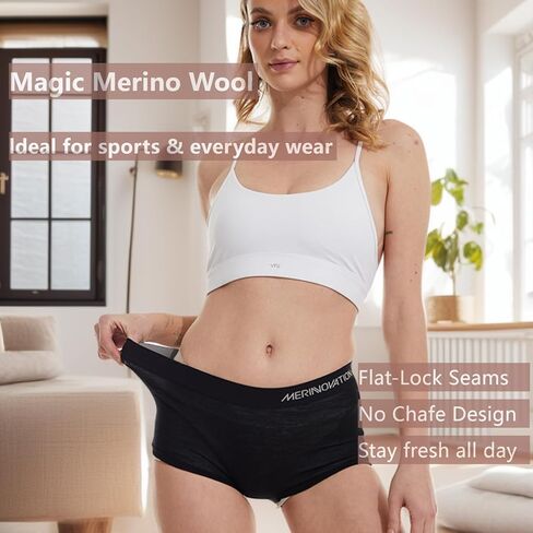 MERINNOVATION 100% Merino Wool Boxer Briefs for Women - Size M 2 Packs Underwear Boy Shorts Everyday Breathable Anti-Odor Black in Kuwait
