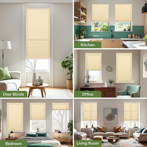 MiLin Cordless Pleated Window Shades No Drill Adjustable Bottom, Temporary Fabric Pleated Blinds for Indoor Windows with Tools Cut Size Stick On Blinds Home (Light Filtering Beige, 30"W x 63"H),1 Pack in Kuwait