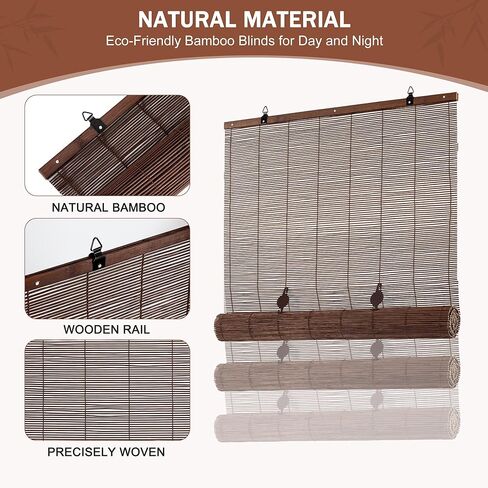 ALIMOO Bamboo Blinds for Interior Windows, Light Filtering Roll Up Windows Shade for Indoor Outdoor Home Patio Porch, 36" W x 72" H in Kuwait