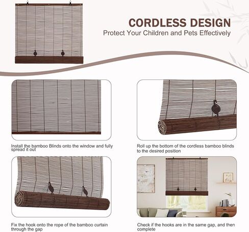 ALIMOO Bamboo Blinds for Interior Windows, Light Filtering Roll Up Windows Shade for Indoor Outdoor Home Patio Porch, 36" W x 72" H in Kuwait
