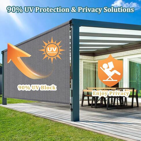 Shade&Beyond Outdoor Roller Shades with Splicing Design, Easy to Install Roll Up Patio Outside Blinds for Porch Pergola Gazebo, 5' W x 8' H, Grey in Saudi Arabia