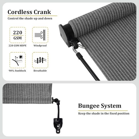 Shade&Beyond Outdoor Roller Shades with Splicing Design, Easy to Install Roll Up Patio Outside Blinds for Porch Pergola Gazebo, 5' W x 8' H, Grey in Saudi Arabia
