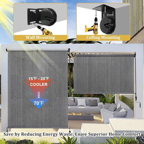 Shade&Beyond Outdoor Roller Shades with Splicing Design, Easy to Install Roll Up Patio Outside Blinds for Porch Pergola Gazebo, 5' W x 8' H, Grey in Saudi Arabia