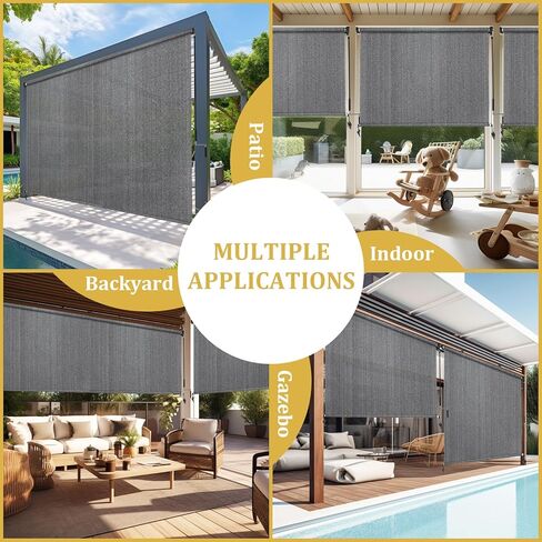 Shade&Beyond Outdoor Roller Shades with Splicing Design, Easy to Install Roll Up Patio Outside Blinds for Porch Pergola Gazebo, 5' W x 8' H, Grey in Saudi Arabia