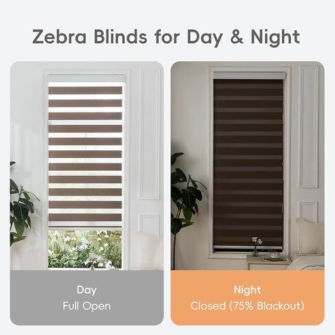 GHV Corded Zebra Blinds for Windows Room Darkening Blinds Dual Layer Privacy for Home and Office (Coffee, 34 in(W) x 72 in(H)) in Saudi Arabia