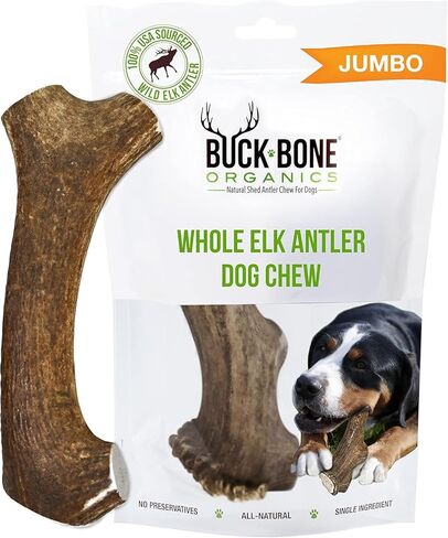 Buck Bone Organics Dog Chews, Elk Antlers for Dogs, Long Lasting Dog Bones for Aggressive Chewers, All Natural, No Preservatives, Wild Shed in The USA (Jumbo) in Kuwait