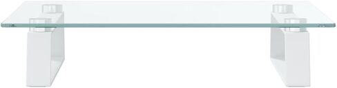 vidaXL White Tempered Glass Monitor Stand - Metal Computer Riser, Ergonomic Design, Extra Underneath Storage for Desk Organization, Sleek Modern Office Accessory, Standard, 374219 in Kuwait