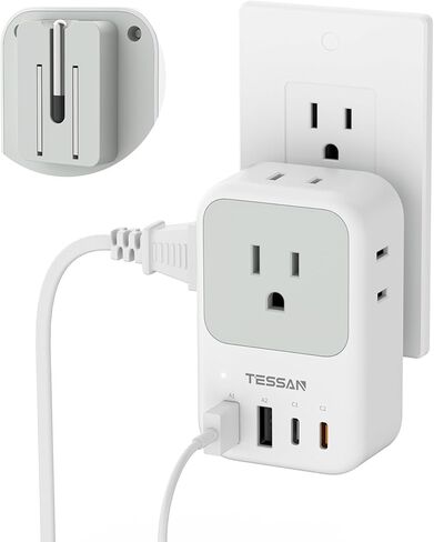 USB Wall Charger, TESSAN Outlet Splitter with 4 AC Outlets Extender and 3 USB (2 USB C Blocks), Multi Plug Expander Charging Station for Cruise, Home, Office, Dorm Room Essentials in Kuwait