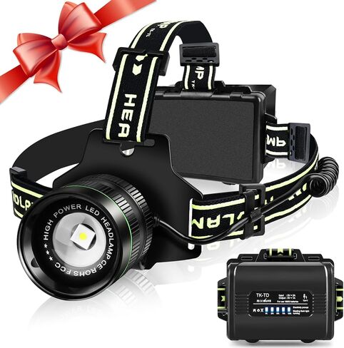 مصباح أمامي LED قابل لإعادة الشحن، مصباح أمامي فائق السطوع 100000 لومن مع مستشعر للحركة، 5 أوضاع مصباح رأس قابل للتكبير، 180 درجة قابل للتعديل، مصباح رأس مقاوم للماء IPX6 للتخييم والجري والتسلق والمشي لمسافات طويلة in Kuwait