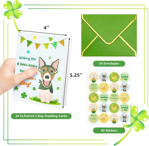 Fancy Land St. Patrick's Day Cards with Envelopes 24 Pack Funny St Patricks Cards Glitter Dog Chicken Shamrock Cards Blank Inside Party Supplies in Saudi Arabia