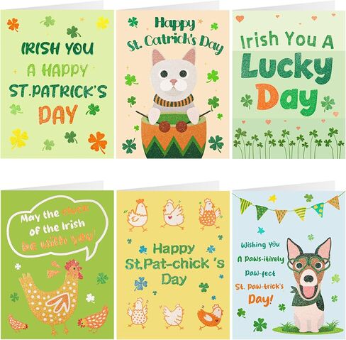 Fancy Land St. Patrick's Day Cards with Envelopes 24 Pack Funny St Patricks Cards Glitter Dog Chicken Shamrock Cards Blank Inside Party Supplies in Saudi Arabia