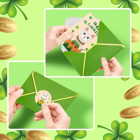 Fancy Land St. Patrick's Day Cards with Envelopes 24 Pack Funny St Patricks Cards Glitter Dog Chicken Shamrock Cards Blank Inside Party Supplies in Saudi Arabia