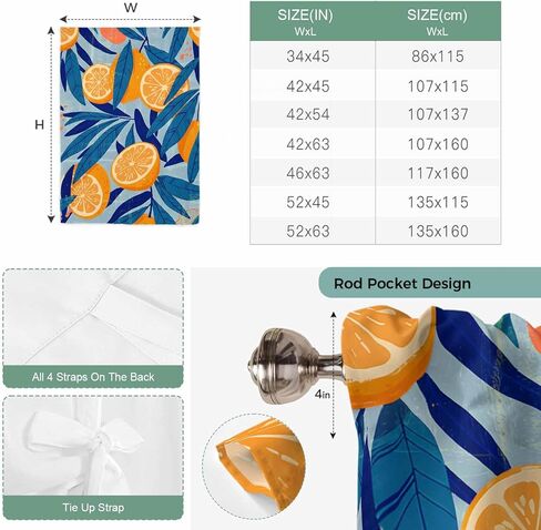 البرتقال الليمون ربط الستائر للنافذة، الحد الأدنى الاستوائية الرجعية أوراق النخيل الزرقاء الحرارية معزول بالون الظل قابل للتعديل قضيب جيب الستائر الستارة لوحات للمطبخ الحمام مقهى 52 بوصة × 45 بوصة in Saudi Arabia