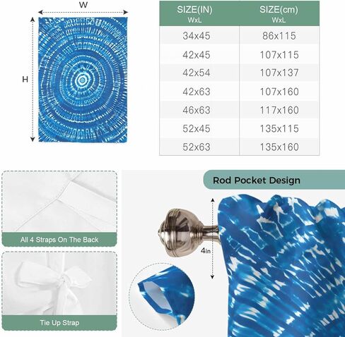 الأزرق بوهو هندسية ربط الستائر للنافذة، أومبير مجردة التعادل صبغ الجمالية الحرارية المعزولة بالون الظل قابل للتعديل قضيب جيب الستائر الستارة لوحات للمطبخ الحمام مقهى 42 بوصة × 54 بوصة in Saudi Arabia
