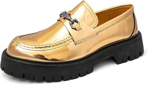Men's Platform Loafers Fashion Patent Leather Slip-On Shoes with Metal Horsebit Non-Slip Lug Sole Comfortable Dress Shoes for Business Office & Casual Daily Wear in Saudi Arabia