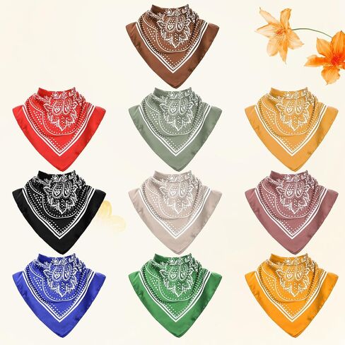 10 Pcs 27.5 x 27.5 Inch Square Satin Head Scarves Women Silk Bandana Hair Scarves Hair Wrap Neck Scarf for Sleeping in Kuwait