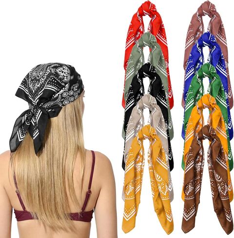 10 Pcs 27.5 x 27.5 Inch Square Satin Head Scarves Women Silk Bandana Hair Scarves Hair Wrap Neck Scarf for Sleeping in Kuwait