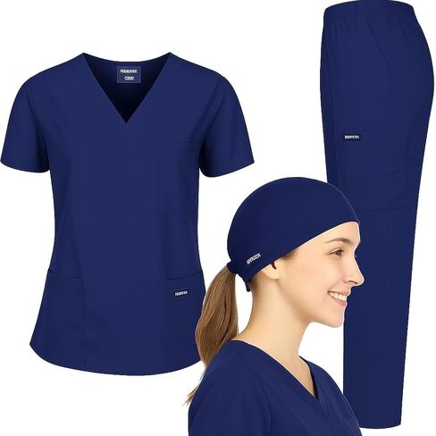 Dagacci Medical Uniform® Bundle Scrub Set (Navy Blue Size MediumTop & Pants) + Matching Surgical Hat – Complete Medical Uniform Kit in Kuwait