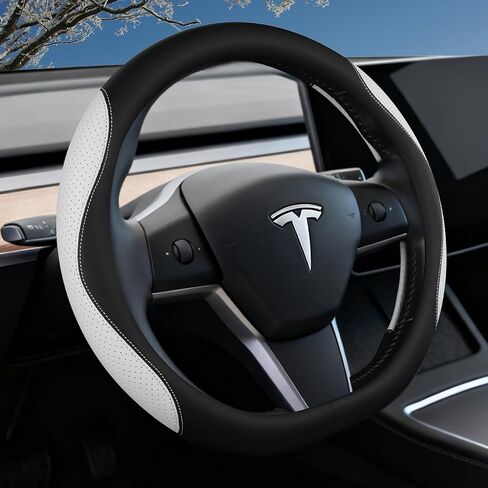 مناسب خصيصًا لغطاء عجلة القيادة Tesla موديل 3 (2017-2026) والطراز Y (2020-2026)، جلد مصمم لملحقات Tesla Highland/Juniper الداخلية (أسود) in Kuwait
