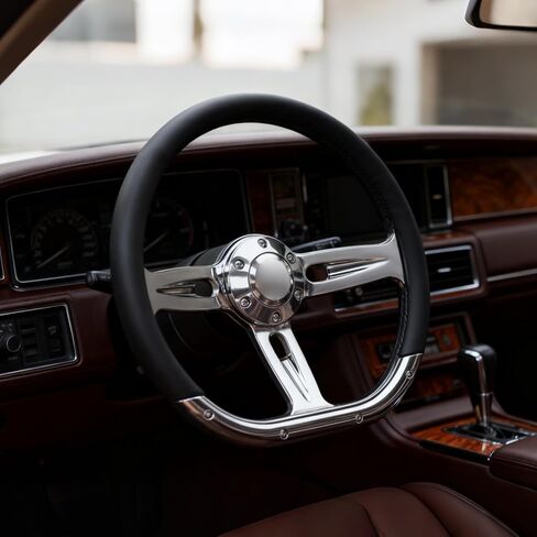 14 Inch D Shape Racing Steering Wheel – 350mm Black Microfiber Leather, Chrome-Plated Aluminum Alloy Spokes, 6 Bolt Deep Dish, Fit for Cars, for Racing Car for Classic Car in Kuwait