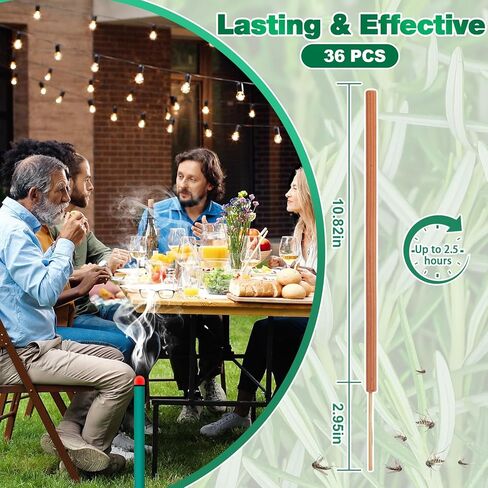 فناء خارجي طارد للبعوض، 36 قطعة من أعواد بخور زيت السترونيلا للبعوض - رادع طبيعي قوي للبعوض للفناء الداخلي وغرفة المنزل والسفر والتخييم in Kuwait