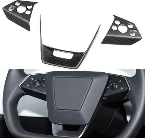 Steering Wheel Cover Trim for Tesla Cybertruck 2024 2025+,for Cyberbeast Steering Wheel Voice Control Button Decoration Carbon Fiber Interior (Glossy Carbon) in Saudi Arabia